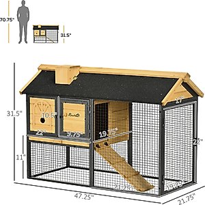 PawHut 47-in 2 Story Wooden Outdoor Rabbit Hutch