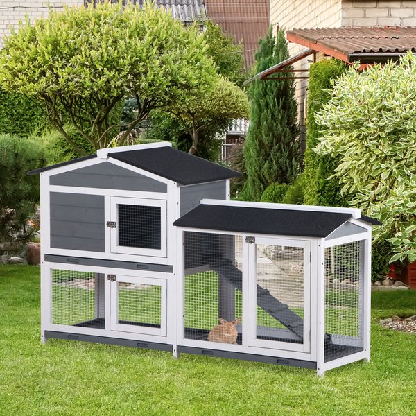 Show full view: PawHut 2-Story Indoor/Outdoor Wooden Rabbit Hutch slide 2 of 9