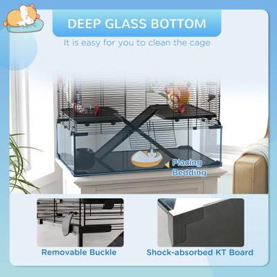 Show full view: PawHut Deep Glass Bottom Hamster Cage slide 6 of 9