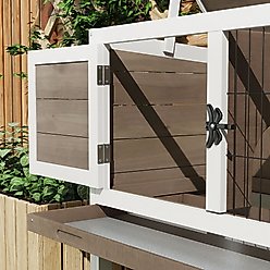 PawHut Elevated Indoor/Outdoor Rabbit Hutch with Hinged Asphalt Roof, Brown slide 2 of 9
