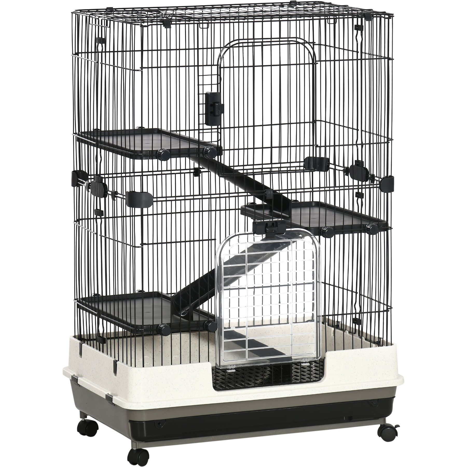 PawHut 32-in 4-Level Ferret Cage with Universal Lockable Wheels, Black