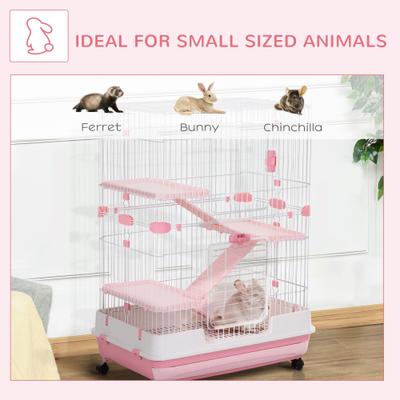 Show full view: PawHut 32-in 4-Level Ferret Cage with Universal Lockable Wheels, Pink slide 6 of 9