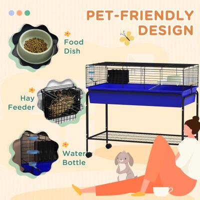 Show full view: PawHut 39-in 2-Story Small Animal Cage with Stand, Blue slide 7 of 9