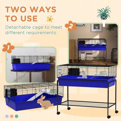 Show full view: PawHut 39-in 2-Story Small Animal Cage with Stand, Blue slide 4 of 9