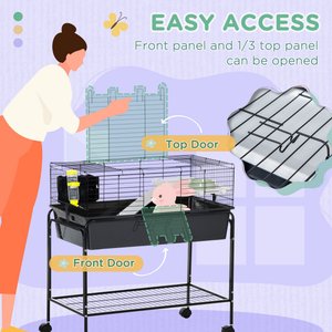 PawHut 33-in 2-Story Small Animal Cage with Stand, Gray