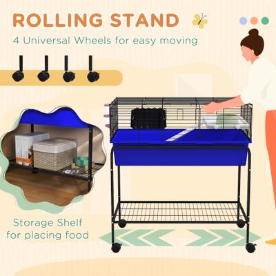 Show full view: PawHut 33-in 2-Story Small Animal Cage with Stand, Blue slide 8 of 9