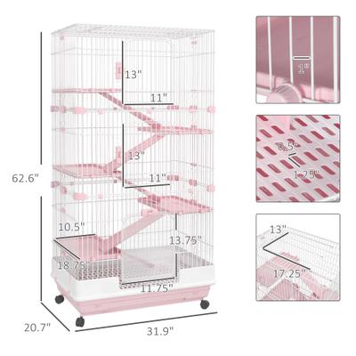 Show full view: PawHut 32-in 6-Level Ferret with Universal Lockable Wheels, Pink slide 3 of 9