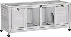 PawHut Indoor Wooden Rabbit Hutch with Wheels & Dividers