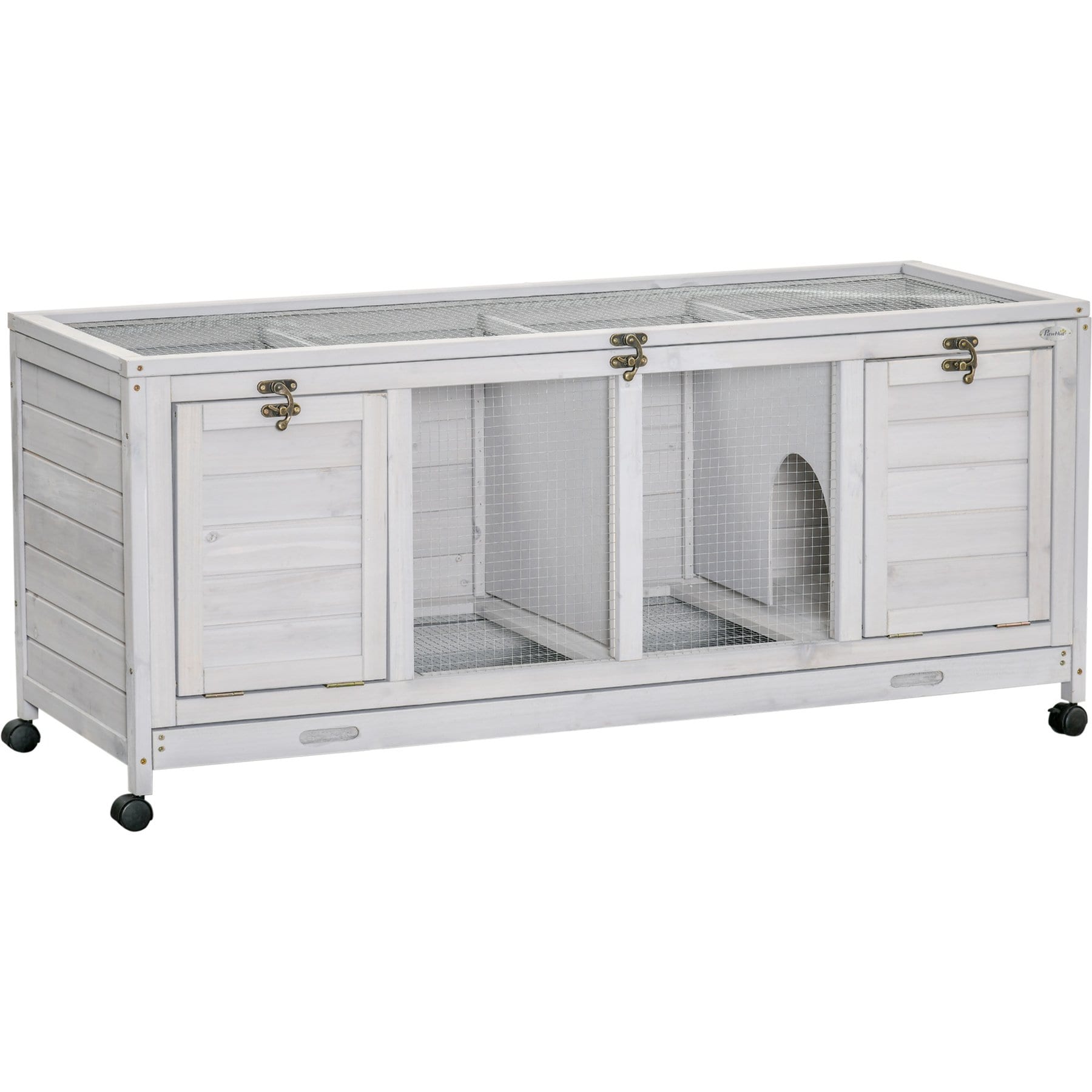 PawHut Indoor Wooden Rabbit Hutch with Wheels & Dividers