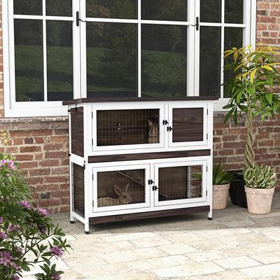 Show full view: PawHut Outdoor 2-Tier Wooden Rabbit Hutch slide 2 of 9