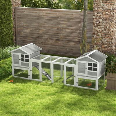 Show full view: PawHut 102-in 2 in 1 Wooden Indoor/Outdoor Rabbit Hutch slide 9 of 9