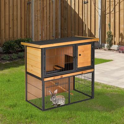 Show full view: PawHut Outdoor Wooden with Metal Frame Rabbit Hutch slide 2 of 9