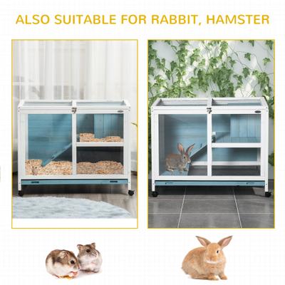Show full view: PawHut 2 Story Indoor Wooden Rabbit Hutch, Light Blue slide 7 of 10