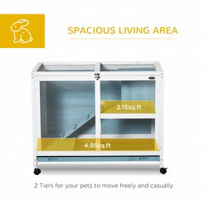PawHut 2 Story Indoor Wooden Rabbit Hutch, Light Blue