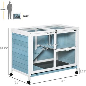 PawHut 2 Story Indoor Wooden Rabbit Hutch, Light Blue