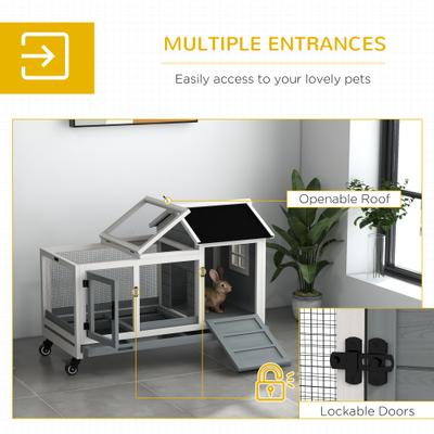 Show full view: PawHut Indoor/Outdoor Wooden Rabbit Hutch with Wheels slide 5 of 9