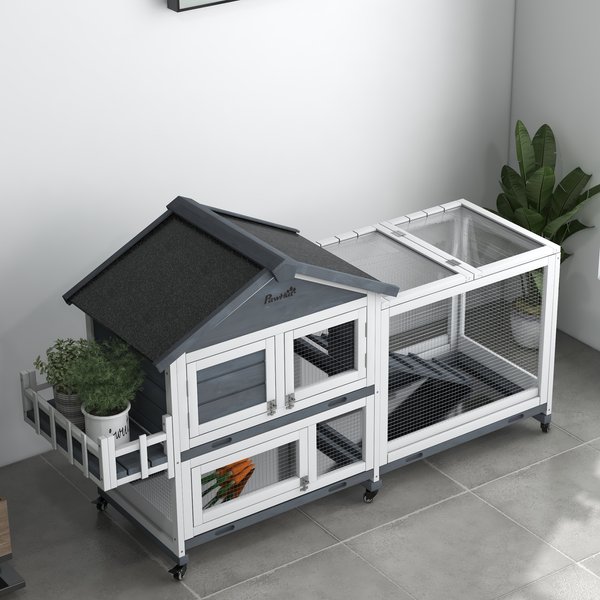 PawHut 65-in Wooden Rabbit Hutch with Wheels