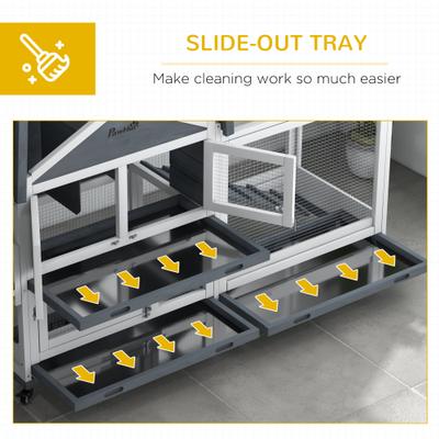 Show full view: PawHut 65-in Wooden Rabbit Hutch with Wheels slide 6 of 10