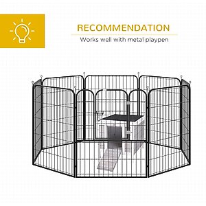 PawHut Wooden Rabbit Hutch with Openable & Waterproof Roof, Grey