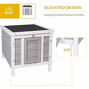 PawHut Wooden Rabbit Hutch with Openable & Waterproof Roof, Grey