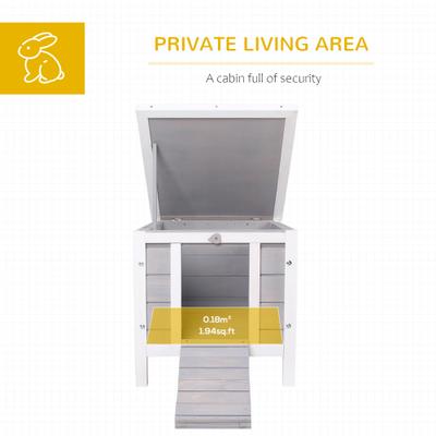 Show full view: PawHut Wooden Rabbit Hutch with Openable & Waterproof Roof, Grey slide 4 of 10