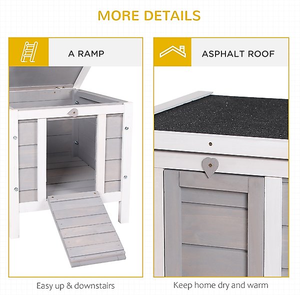 Show full view: PawHut Wooden Rabbit Hutch with Openable & Waterproof Roof, Grey slide 6 of 9