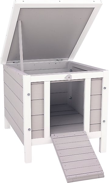 Show full view: PawHut Wooden Rabbit Hutch with Openable & Waterproof Roof, Grey slide 1 of 9