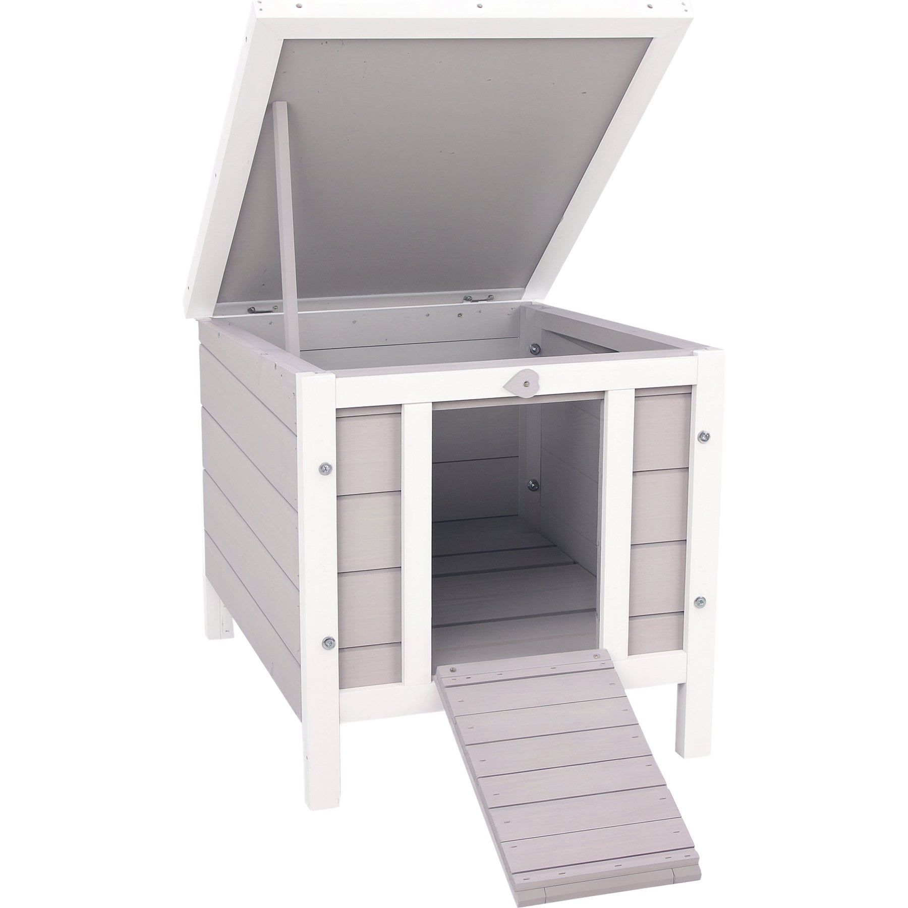 PawHut Wooden Rabbit Hutch with Openable & Waterproof Roof, Grey