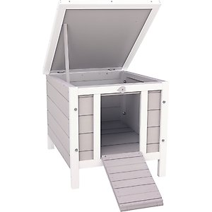 PawHut Wooden Rabbit Hutch with Openable & Waterproof Roof, Grey