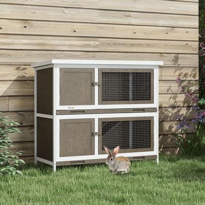Show full view: PawHut Wooden Indoor/Outdoor Rabbit Hutch, Brown slide 2 of 9