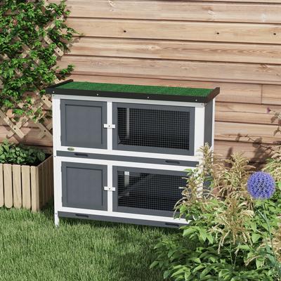 Show full view: PawHut Wooden Indoor/Outdoor Rabbit Hutch, Gray slide 8 of 9