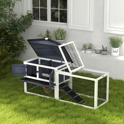 Show full view: PawHut 2 Level Wooden Rabbit Hutch slide 8 of 9