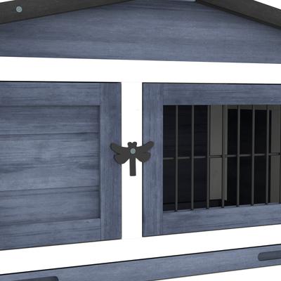 Show full view: PawHut 2-Level Outdoor Wooden Rabbit Hutch, Dark Gray slide 9 of 10