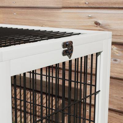 Show full view: PawHut 2-Level Outdoor Wooden Rabbit Hutch, Dark Gray slide 8 of 10