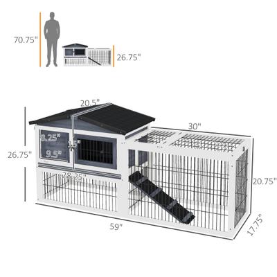 Show full view: PawHut 2-Level Outdoor Wooden Rabbit Hutch, Dark Gray slide 3 of 10