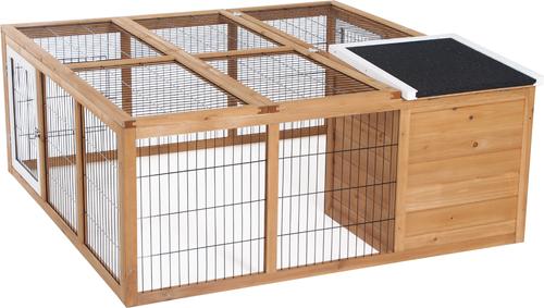 Show full view: PawHut Indoor/Outdoor Waterproof Rabbit Hutch, Natural Wood slide 7 of 9