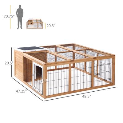 Show full view: PawHut Indoor/Outdoor Waterproof Rabbit Hutch, Natural Wood slide 3 of 9