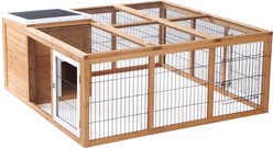 PawHut Indoor/Outdoor Waterproof Rabbit Hutch, Natural Wood
