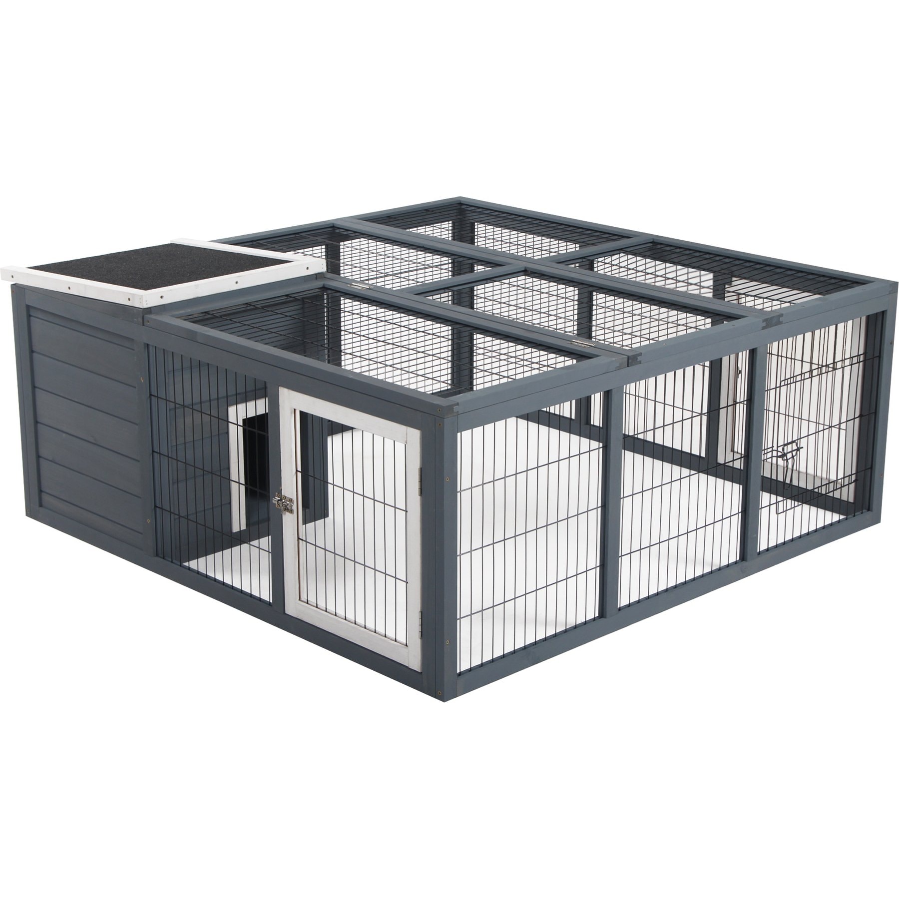 PawHut Indoor/Outdoor Waterproof Rabbit Hutch, Charcoal Gray