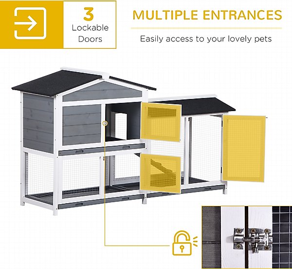 Show full view: PawHut 2-Story Indoor/Outdoor Wooden Rabbit Hutch slide 4 of 9