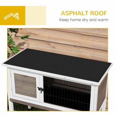 Show full view: PawHut Elevated Indoor/Outdoor Rabbit Hutch with Hinged Asphalt Roof, Brown slide 7 of 9