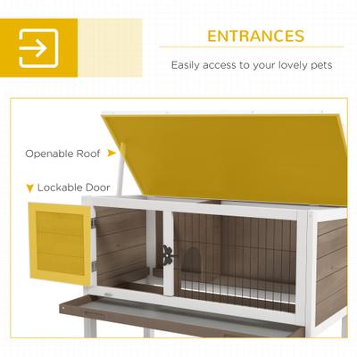 Show full view: PawHut Elevated Indoor/Outdoor Rabbit Hutch with Hinged Asphalt Roof, Brown slide 5 of 9