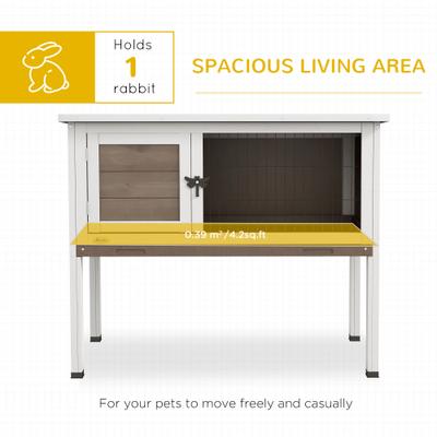 Show full view: PawHut Elevated Indoor/Outdoor Rabbit Hutch with Hinged Asphalt Roof, Brown slide 4 of 9