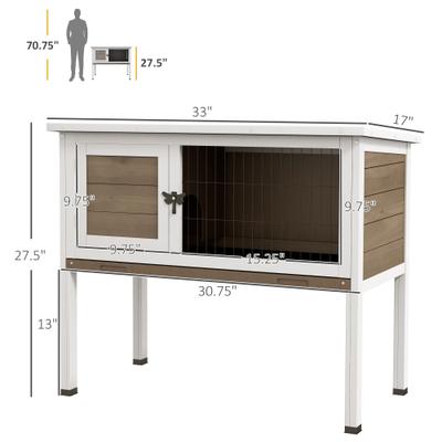 Show full view: PawHut Elevated Indoor/Outdoor Rabbit Hutch with Hinged Asphalt Roof, Brown slide 3 of 9
