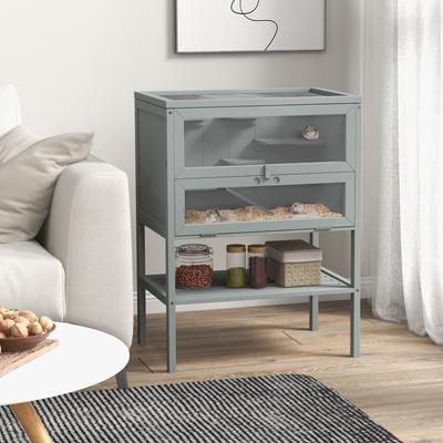 Show full view: PawHut 3 Tier Wooden Hamster Cage slide 2 of 10