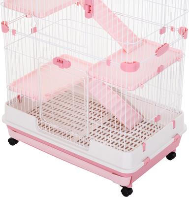 Show full view: PawHut 32-in 4-Level Ferret Cage with Universal Lockable Wheels, Pink slide 8 of 9