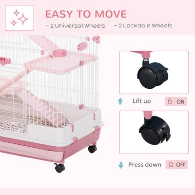 Show full view: PawHut 32-in 4-Level Ferret Cage with Universal Lockable Wheels, Pink slide 5 of 9