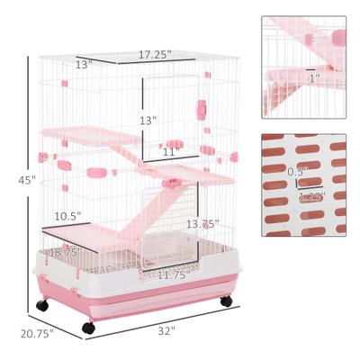 Show full view: PawHut 32-in 4-Level Ferret Cage with Universal Lockable Wheels, Pink slide 3 of 9