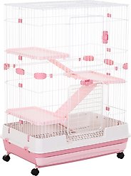 PawHut 32-in 4-Level Ferret Cage with Universal Lockable Wheels, Pink