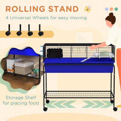 Show full view: PawHut 39-in 2-Story Small Animal Cage with Stand, Blue slide 8 of 9